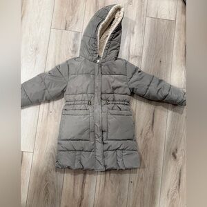 Zara Girls Hooded Puffer Parka – Faux Shearling Lined | Size 7 / 122cm